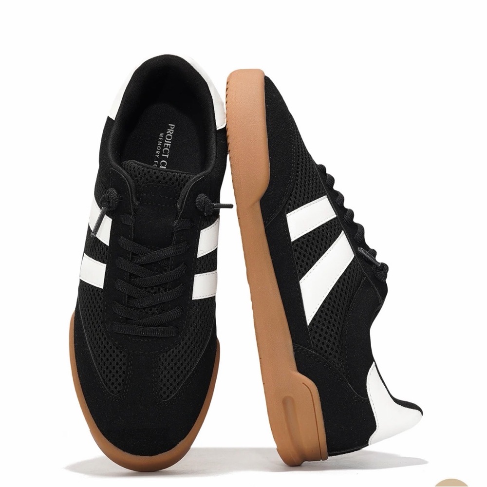 Project City Women's Black and White Athletic Sneaker with Gum Sole